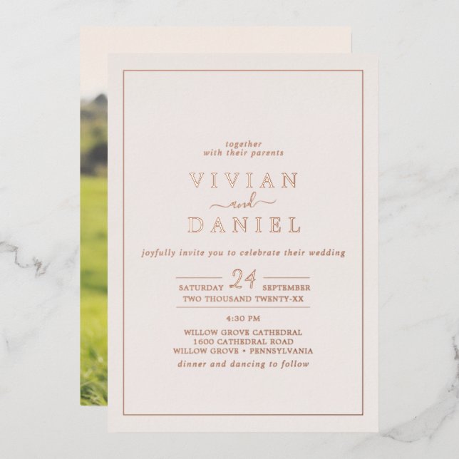 Minimal Rose Gold Foil | Blush Photo Back Wedding (Front/Back)