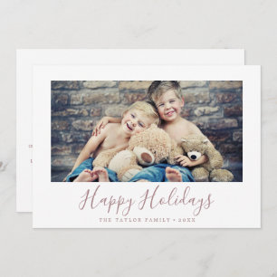 Minimal Rose Gold Happy Holidays Year In Review Holiday Card