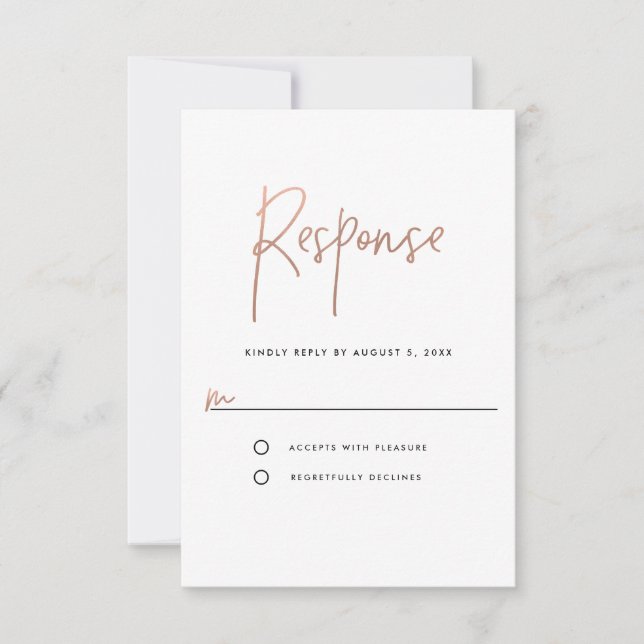 Minimal Rose Gold Typography RSVP Card (Front)