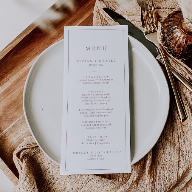 Minimal Rose Gold Typography Wedding Dinner Menu (Creator Uploaded)