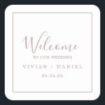 Minimal Rose Gold Wedding Welcome Square Sticker<br><div class="desc">These minimal rose gold wedding welcome stickers are perfect for a simple wedding. The modern romantic design features classic rose gold and white typography paired with a rustic yet elegant calligraphy with vintage hand lettered style. Customisable in any colour. Keep the design simple and elegant, as is, or personalise it...</div>