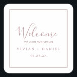 Minimal Rose Gold Wedding Welcome Square Sticker<br><div class="desc">These minimal rose gold wedding welcome stickers are perfect for a simple wedding. The modern romantic design features classic rose gold and white typography paired with a rustic yet elegant calligraphy with vintage hand lettered style. Customisable in any colour. Keep the design simple and elegant, as is, or personalise it...</div>