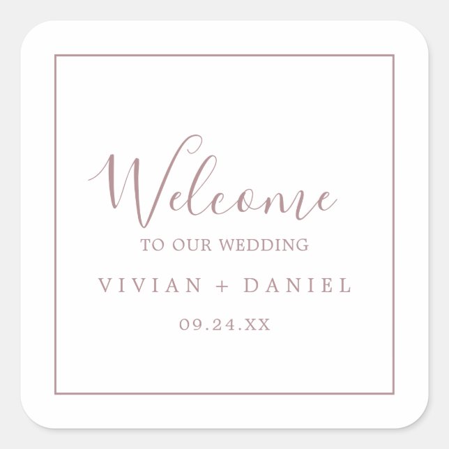Minimal Rose Gold Wedding Welcome Square Sticker (Front)