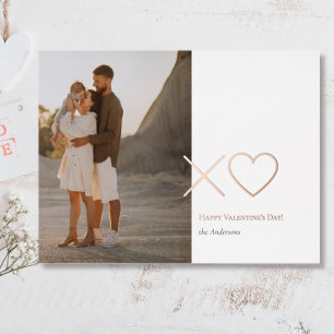 Minimal Rose gold xo heart photo valentines day  Foil Holiday Postcard