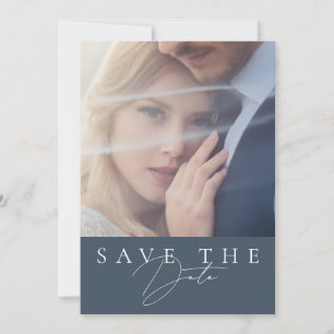 Minimal Royal Blue Opulence Script Photo Wedding Save The Date