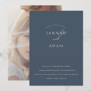 Minimal Royal Blue Script Photo Elegant Wedding Invitation