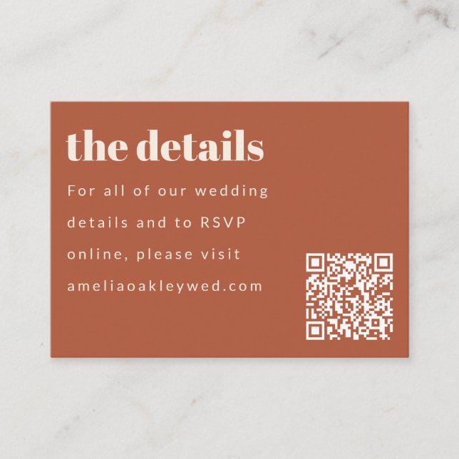 Minimal Rust Fall Retro Custom Wedding QR Code Enclosure Card (Front)
