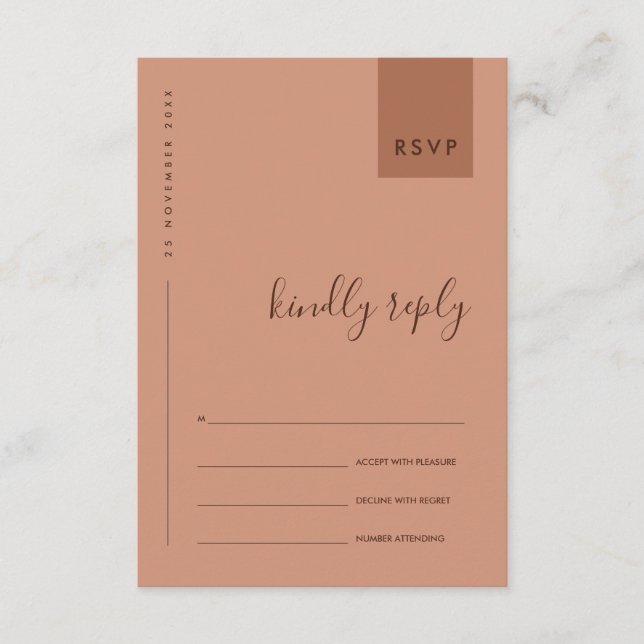 MINIMAL  RUST ORANGE TYPOGRAPHY WEDDING RSVP ENCLOSURE CARD (Front)