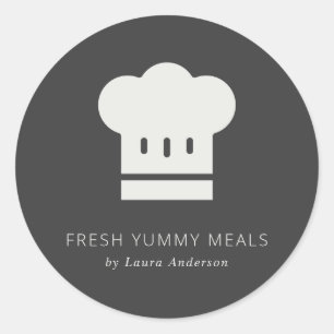 Minimal Rustic Black and White Chef Hat Catering Classic Round Sticker