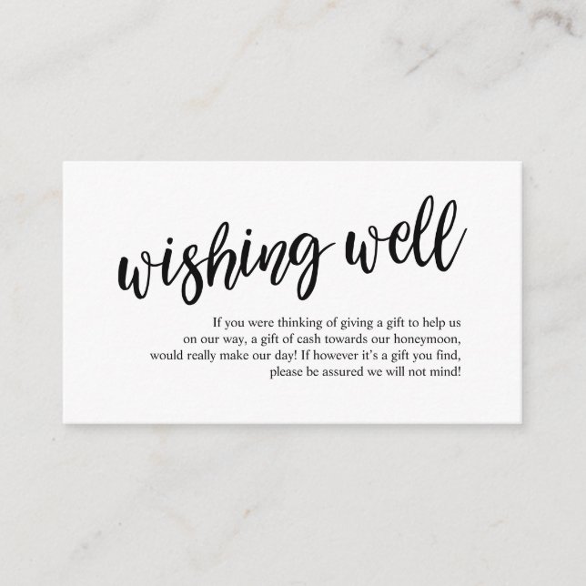 Minimal rustic black, Wedding Honeymoon Wish Enclosure Card (Front)