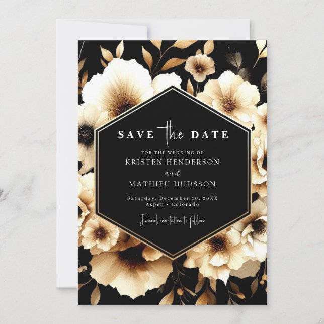 Minimal Rustic Gold and Black Wedding Save The Date (Front)