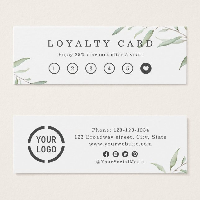 Minimal rustic greenery logo business loyalty card (Front & Back)