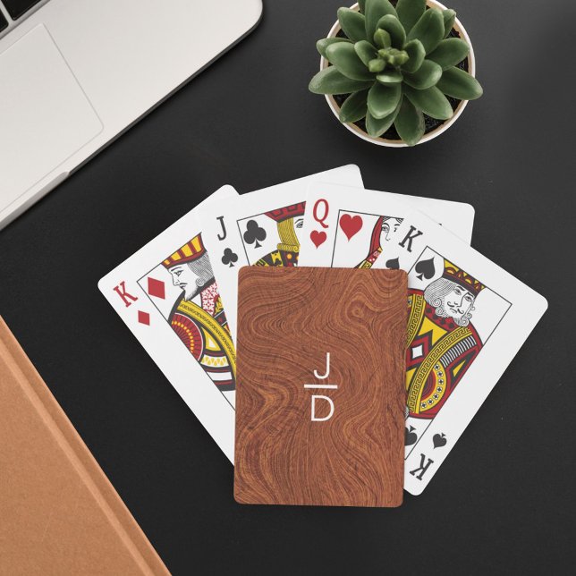 Minimal, Rustic, Modern Trendy Woodgrain Monogram Playing Cards (Creator Uploaded)
