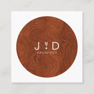 Minimal, Rustic, Modern Trendy Woodgrain Monogram Square Business Card