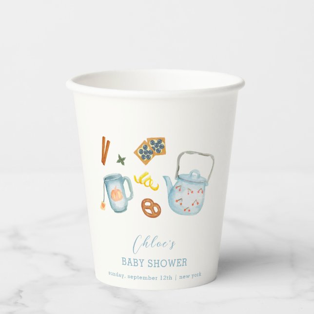 Minimal Rustic Par-Tea Cookie Baby Shower Paper Cups (Front)