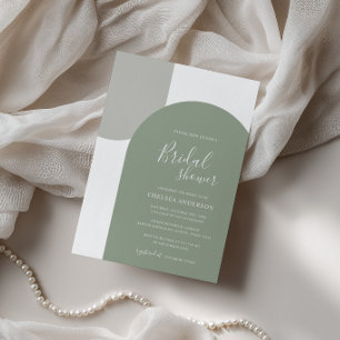 Minimal Rustic Sage Green Arch Boho Bridal Shower Invitation