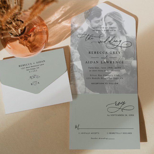Minimal Rustic Sage Green Photo Wedding All In One Invitation (Creator Uploaded)