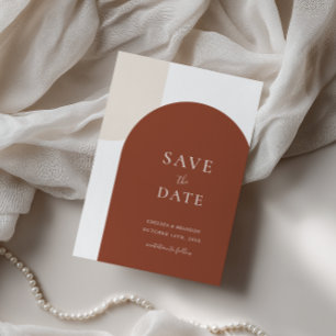 Minimal Rustic Terracotta Boho Arch Script Wedding Save The Date