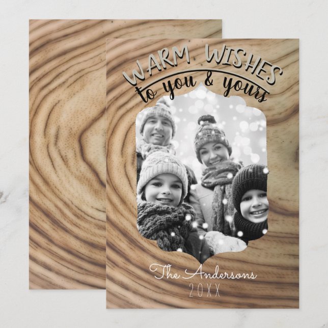 Minimal Rustic Wood Holiday Christmas Photo Invitation (Front/Back)