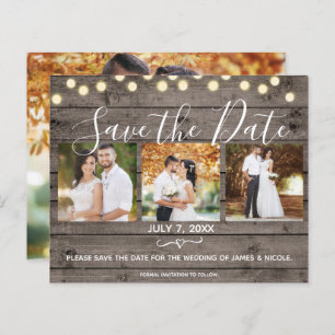Minimal Rustic Wood & Lights Photo Save the Date