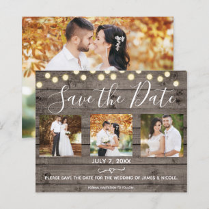 Minimal Rustic Wood & Lights Photo Save the Date