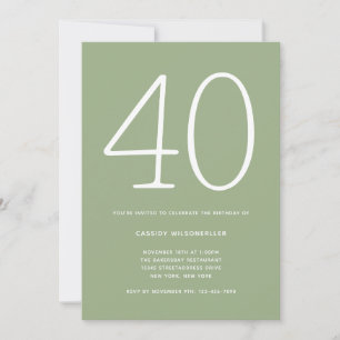 Minimal Sage 40th Birthday Invitation