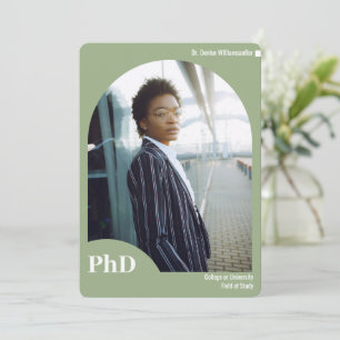 Minimal Sage Arch Photo PhD Graduation  Announcement