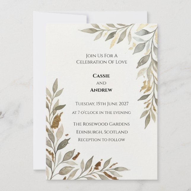 Minimal Sage Botanical Wedding Invitation (Front)