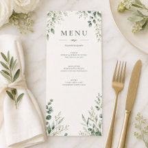 Minimal Sage Botanical Wedding Menu Custom Details