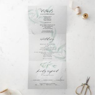 Minimal Sage Eucalyptus Grey Watercolor Tri-Fold Invitation