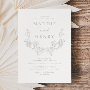 Minimal Sage Floral Line Art Wedding Invitation