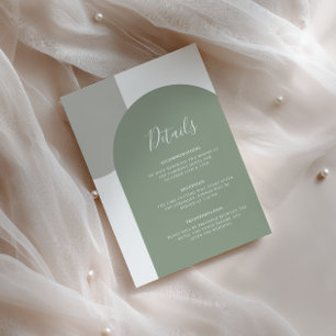 Minimal Sage Green Arch Boho Wedding Details Enclosure Card