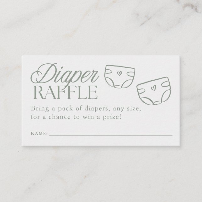 Minimal Sage Green Baby Shower Diaper Raffle Enclosure Card (Front)