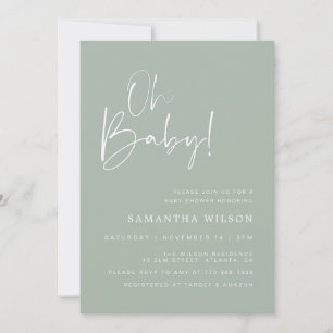 Minimal Sage Green Baby Shower Invitation