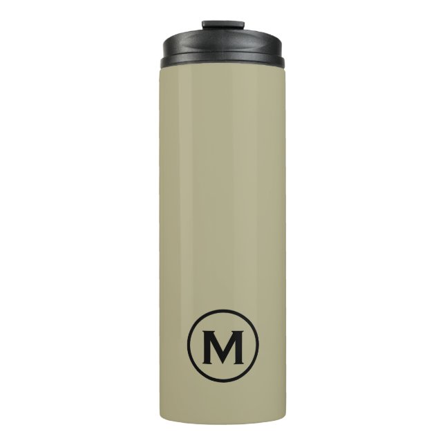 Minimal Sage Green Black Monogram Travel Mug (Front)