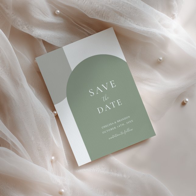 Minimal Sage Green Boho Arch Rustic Script Wedding Save The Date (Creator Uploaded)
