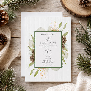 Minimal Sage Green Botanical Pinecone Wedding Invitation