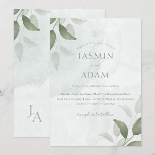 Minimal Sage Green Botanical Wedding Invitation