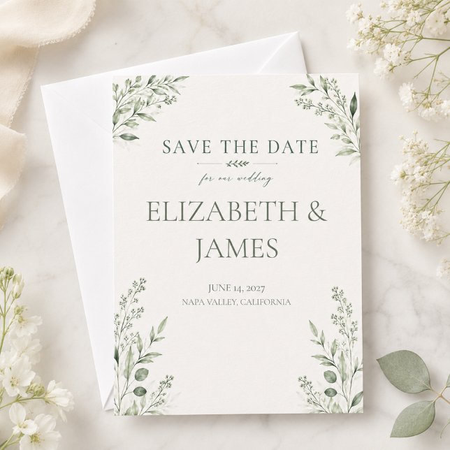 Minimal Sage Green Botanical Wedding Save The Date (Creator Uploaded)