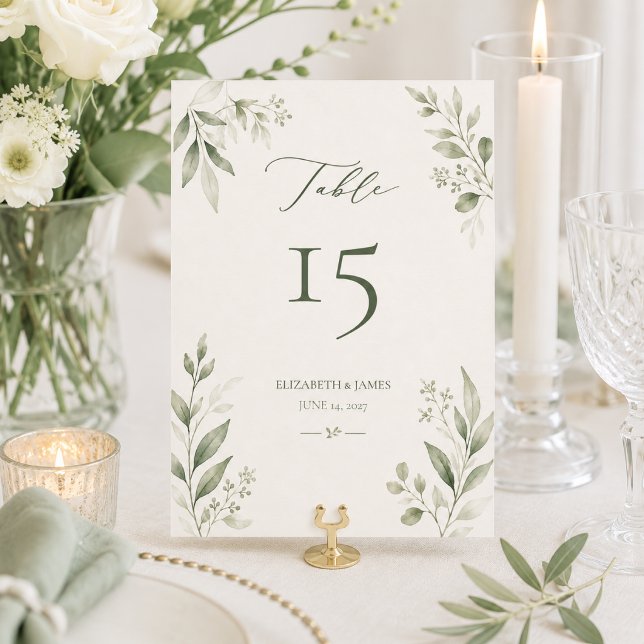 Minimal Sage Green Botanical Wedding Table Number (Creator Uploaded)