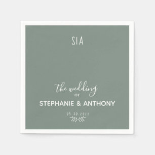 Minimal Sage Green Branch Calligraphy  Wedding   Napkin