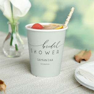 Minimal Sage Green Calligraphy Bridal Shower Paper Cups