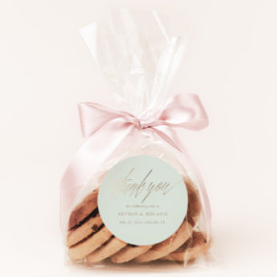 Minimal Sage Green & Faux Gold Wedding Favour Classic Round Sticker