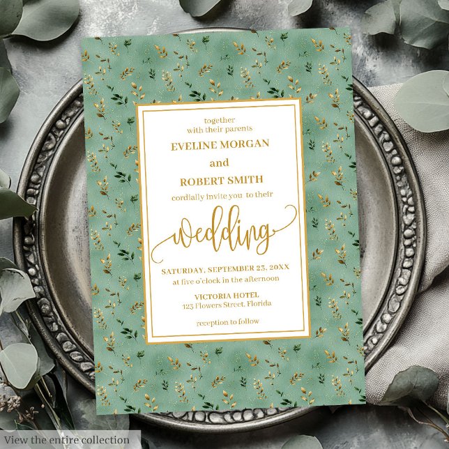 Minimal sage green gold eucalyptus wedding invite (Minimal sage green gold eucalyptus wedding invitation)