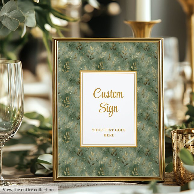 Minimal Sage Green Gold Foliage Custom Sign (Minimal Sage Green Gold Foliage Custom Poster)