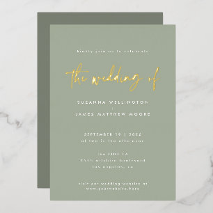 Minimal Sage Green Handwritten Script Wedding Gold