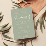 Minimal Sage Green Handwritten Script Wedding Invitation<br><div class="desc">Modern and Minimal Sage Green semi-customisable Wedding invitation with "the wedding of" in contemporary handwritten calligraphy script and a darker matching shade of sage green on the back - all colours can be changed using the design tool. Additional matching wedding stationery is available in my shop, just browse the collection...</div>