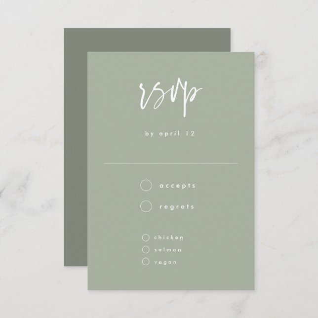 Minimal Sage Green Handwritten Script Wedding RSVP Card (Front/Back)