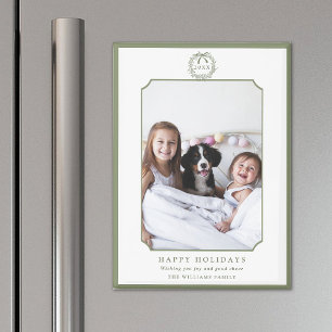 Minimal Sage Green Happy Holidays Photo Magnet