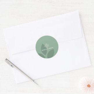 Minimal Sage Green Leaf Health Logo Branded Classic Round Sticker
